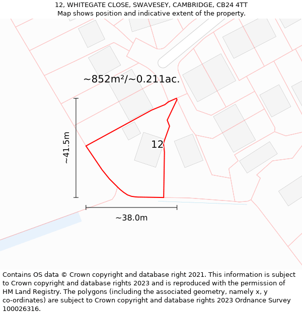 12, WHITEGATE CLOSE, SWAVESEY, CAMBRIDGE, CB24 4TT: Plot and title map