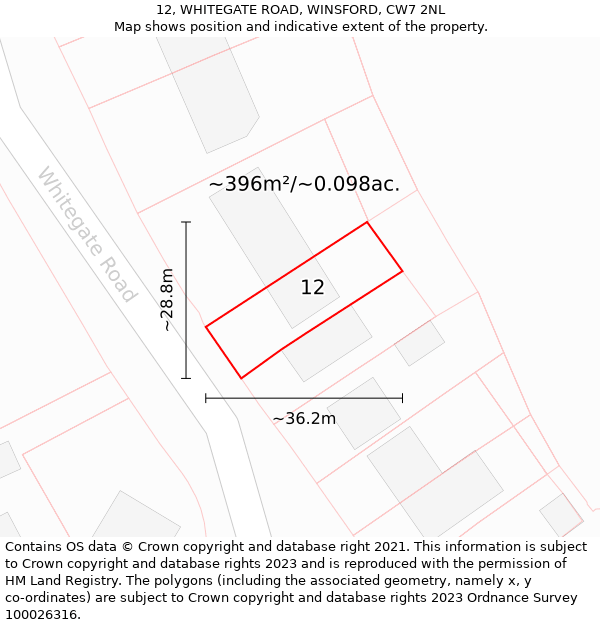 12, WHITEGATE ROAD, WINSFORD, CW7 2NL: Plot and title map