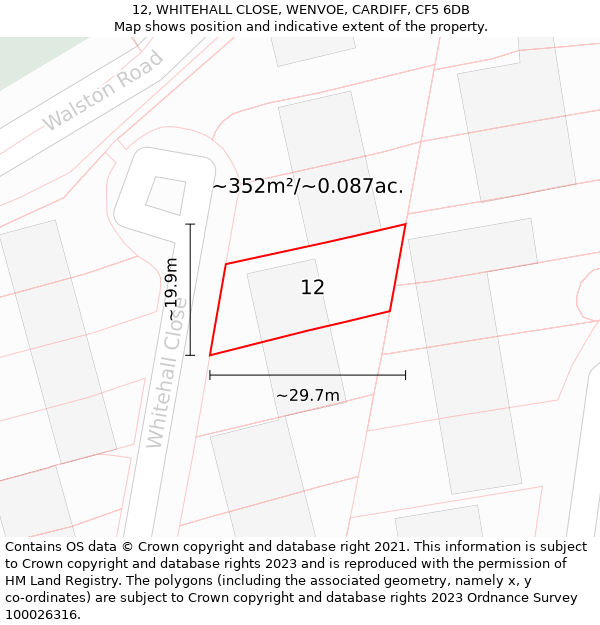 12, WHITEHALL CLOSE, WENVOE, CARDIFF, CF5 6DB: Plot and title map