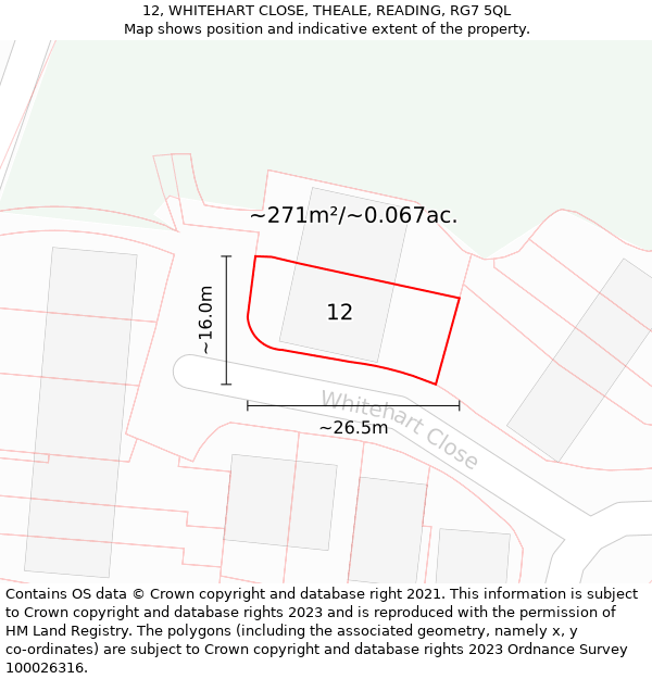 12, WHITEHART CLOSE, THEALE, READING, RG7 5QL: Plot and title map