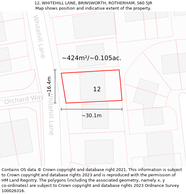 12, WHITEHILL LANE, BRINSWORTH, ROTHERHAM, S60 5JR: Plot and title map