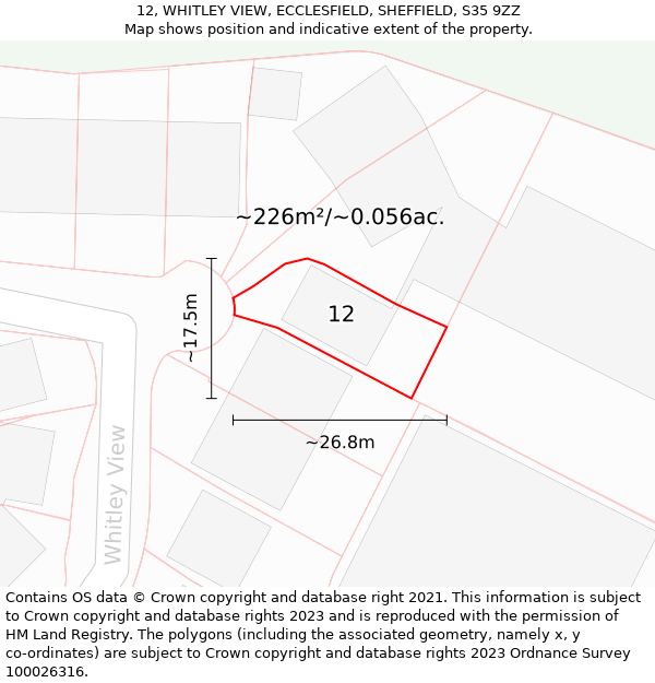 12, WHITLEY VIEW, ECCLESFIELD, SHEFFIELD, S35 9ZZ: Plot and title map
