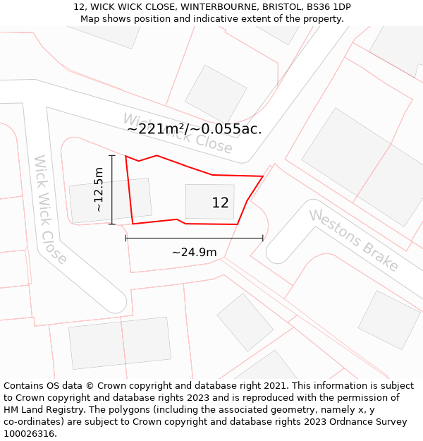 12, WICK WICK CLOSE, WINTERBOURNE, BRISTOL, BS36 1DP: Plot and title map