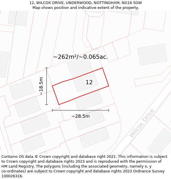 12, WILCOX DRIVE, UNDERWOOD, NOTTINGHAM, NG16 5GW: Plot and title map
