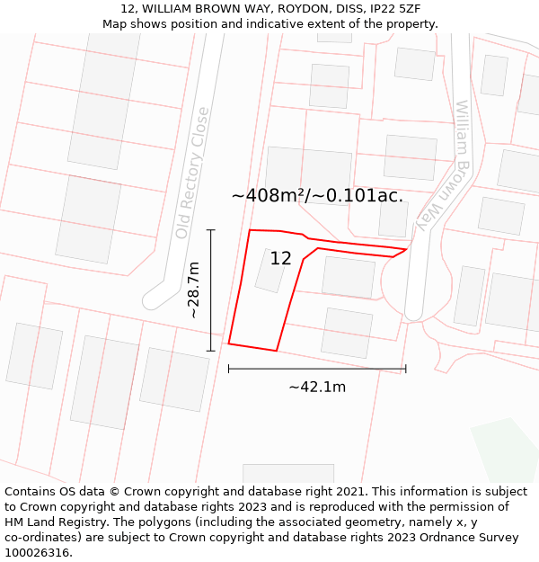 12, WILLIAM BROWN WAY, ROYDON, DISS, IP22 5ZF: Plot and title map