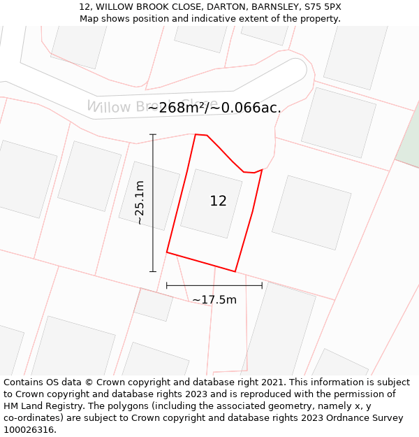 12, WILLOW BROOK CLOSE, DARTON, BARNSLEY, S75 5PX: Plot and title map