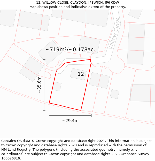 12, WILLOW CLOSE, CLAYDON, IPSWICH, IP6 0DW: Plot and title map