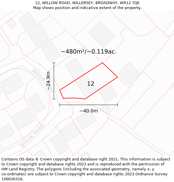 12, WILLOW ROAD, WILLERSEY, BROADWAY, WR12 7QE: Plot and title map