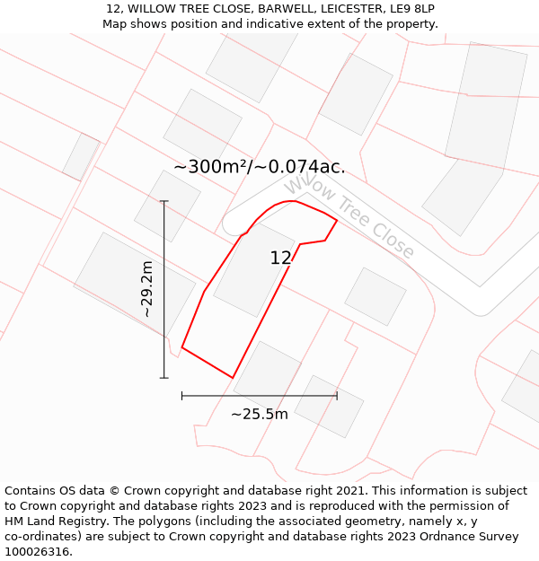 12, WILLOW TREE CLOSE, BARWELL, LEICESTER, LE9 8LP: Plot and title map