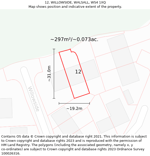12, WILLOWSIDE, WALSALL, WS4 1XQ: Plot and title map