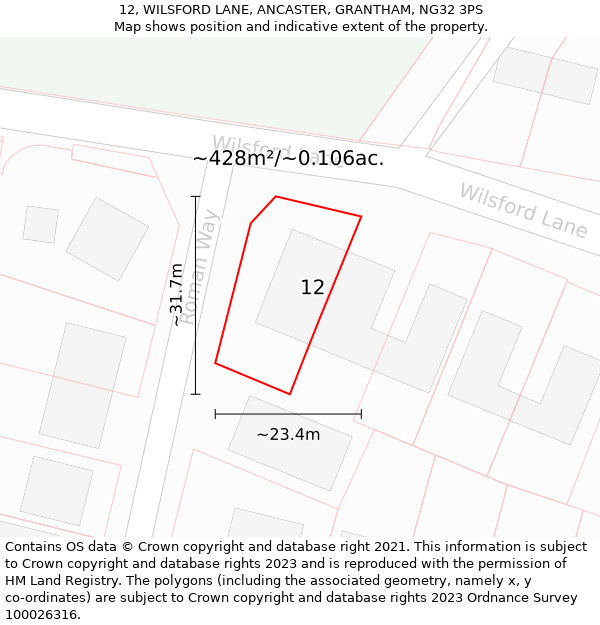 12, WILSFORD LANE, ANCASTER, GRANTHAM, NG32 3PS: Plot and title map