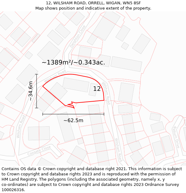 12, WILSHAM ROAD, ORRELL, WIGAN, WN5 8SF: Plot and title map