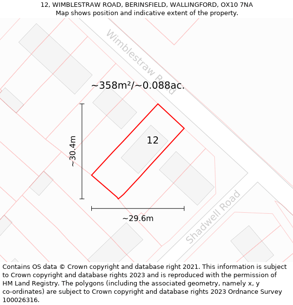 12, WIMBLESTRAW ROAD, BERINSFIELD, WALLINGFORD, OX10 7NA: Plot and title map