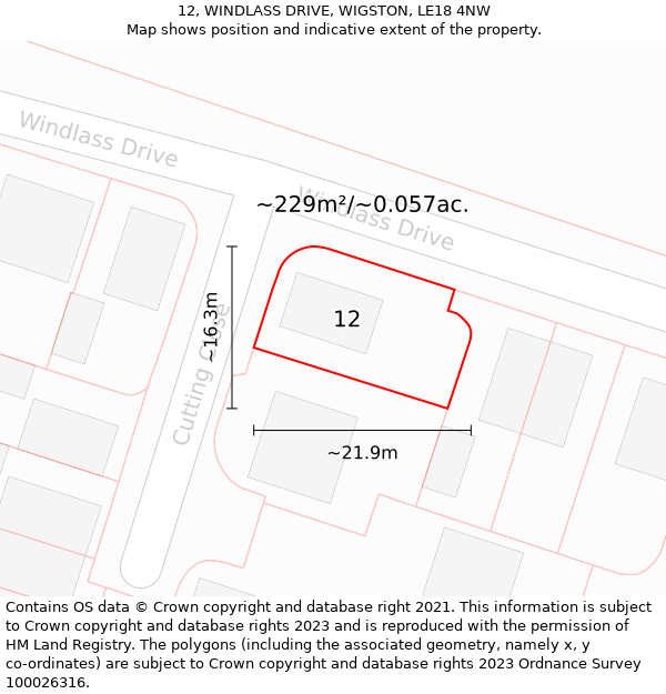 12, WINDLASS DRIVE, WIGSTON, LE18 4NW: Plot and title map