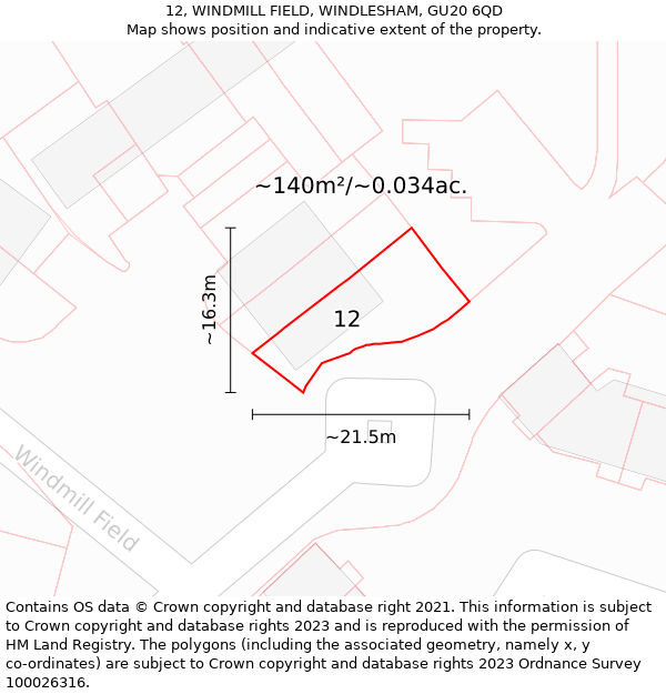 12, WINDMILL FIELD, WINDLESHAM, GU20 6QD: Plot and title map