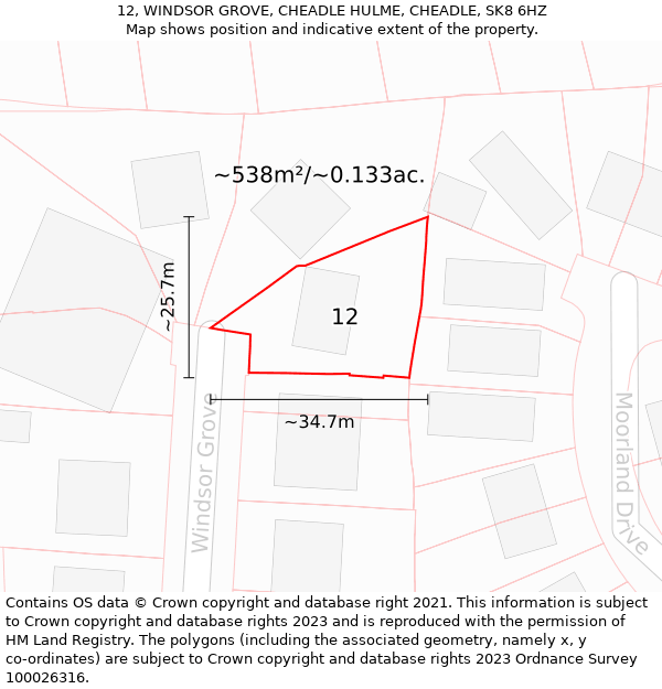 12, WINDSOR GROVE, CHEADLE HULME, CHEADLE, SK8 6HZ: Plot and title map