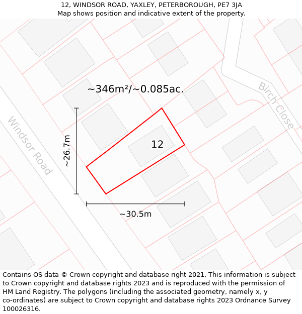 12, WINDSOR ROAD, YAXLEY, PETERBOROUGH, PE7 3JA: Plot and title map