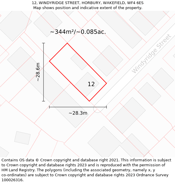 12, WINDYRIDGE STREET, HORBURY, WAKEFIELD, WF4 6ES: Plot and title map