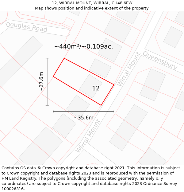 12, WIRRAL MOUNT, WIRRAL, CH48 6EW: Plot and title map