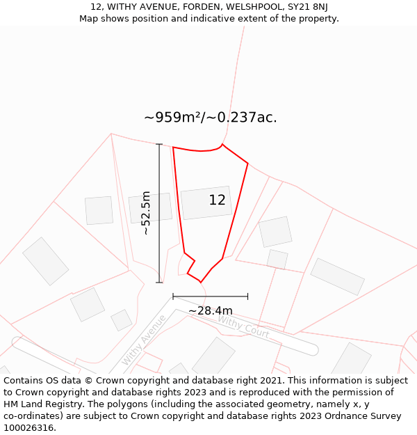 12, WITHY AVENUE, FORDEN, WELSHPOOL, SY21 8NJ: Plot and title map