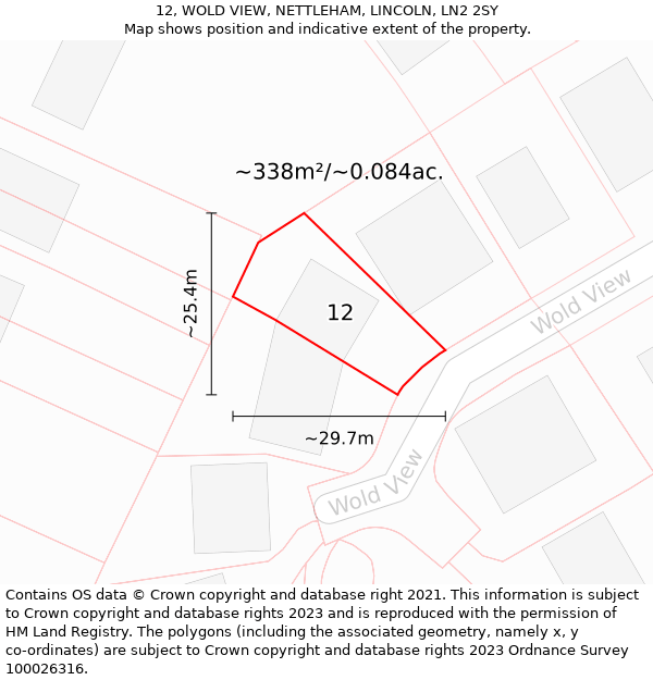 12, WOLD VIEW, NETTLEHAM, LINCOLN, LN2 2SY: Plot and title map