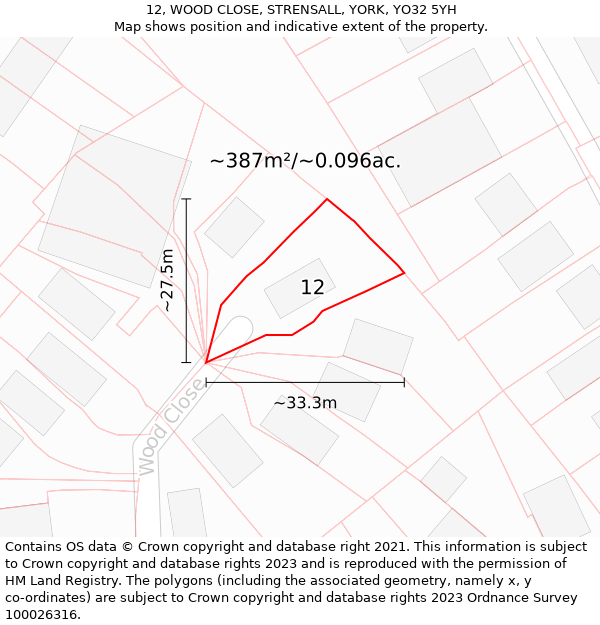 12, WOOD CLOSE, STRENSALL, YORK, YO32 5YH: Plot and title map