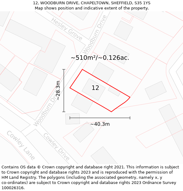 12, WOODBURN DRIVE, CHAPELTOWN, SHEFFIELD, S35 1YS: Plot and title map