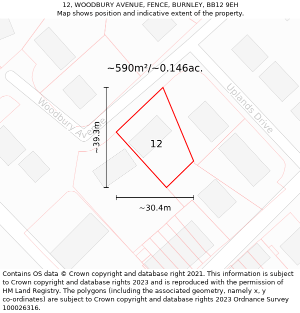 12, WOODBURY AVENUE, FENCE, BURNLEY, BB12 9EH: Plot and title map