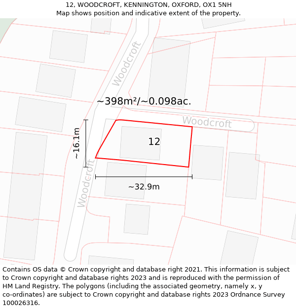 12, WOODCROFT, KENNINGTON, OXFORD, OX1 5NH: Plot and title map