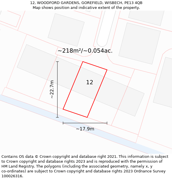 12, WOODFORD GARDENS, GOREFIELD, WISBECH, PE13 4QB: Plot and title map