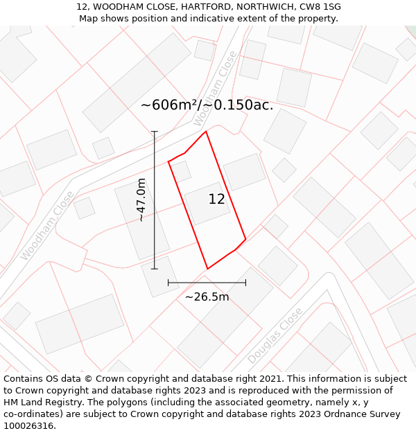12, WOODHAM CLOSE, HARTFORD, NORTHWICH, CW8 1SG: Plot and title map