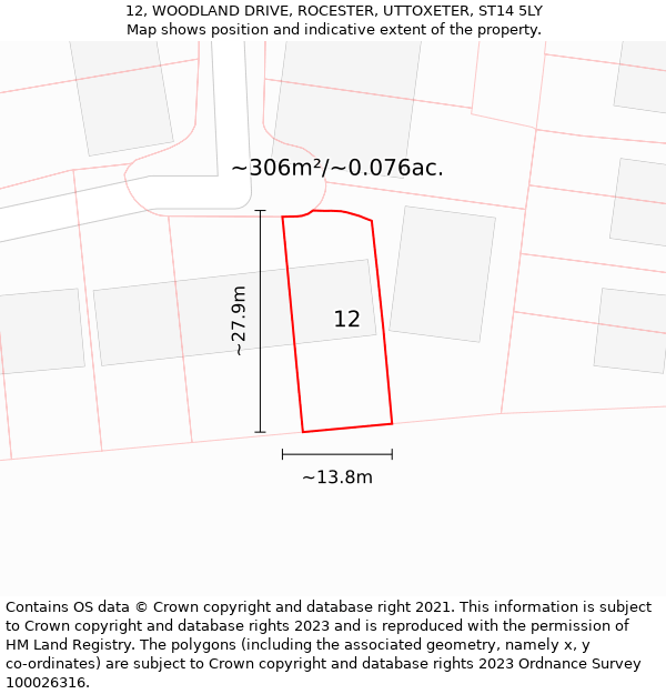 12, WOODLAND DRIVE, ROCESTER, UTTOXETER, ST14 5LY: Plot and title map