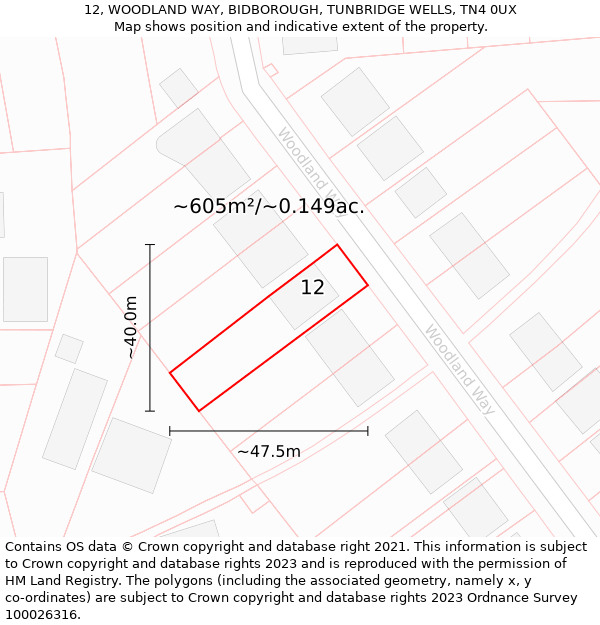 12, WOODLAND WAY, BIDBOROUGH, TUNBRIDGE WELLS, TN4 0UX: Plot and title map