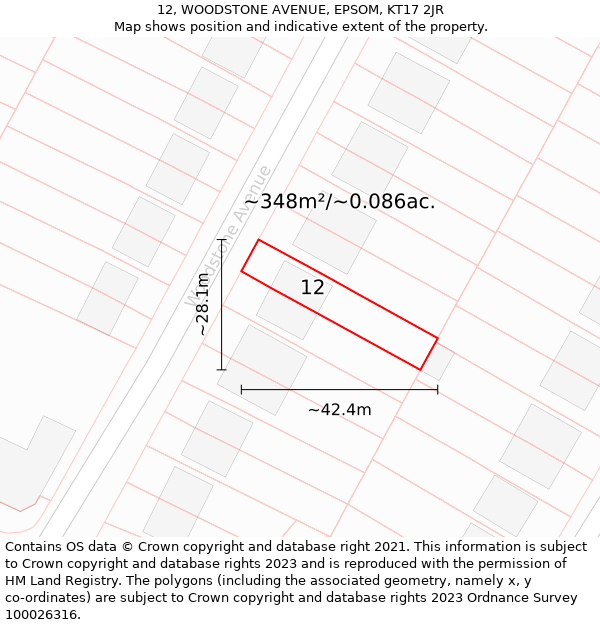 12, WOODSTONE AVENUE, EPSOM, KT17 2JR: Plot and title map