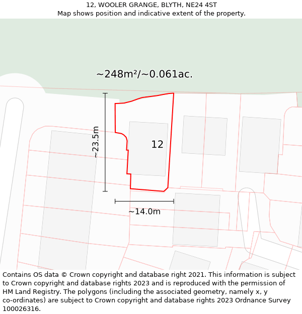 12, WOOLER GRANGE, BLYTH, NE24 4ST: Plot and title map