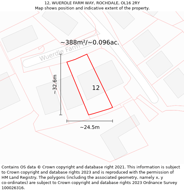 12, WUERDLE FARM WAY, ROCHDALE, OL16 2RY: Plot and title map