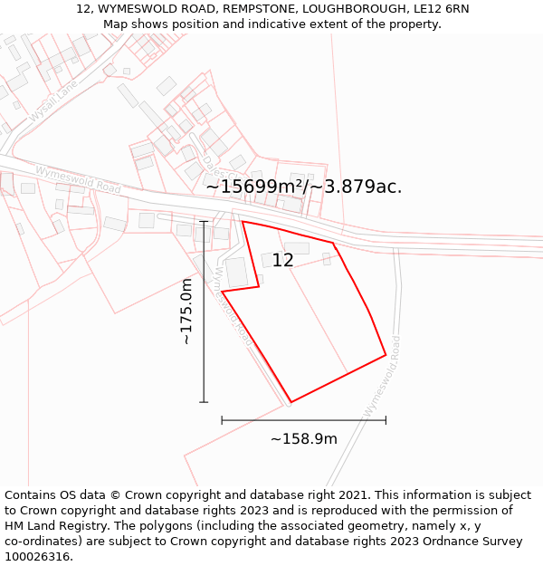 12, WYMESWOLD ROAD, REMPSTONE, LOUGHBOROUGH, LE12 6RN: Plot and title map