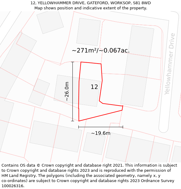 12, YELLOWHAMMER DRIVE, GATEFORD, WORKSOP, S81 8WD: Plot and title map