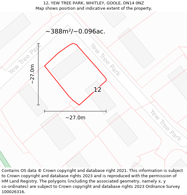 12, YEW TREE PARK, WHITLEY, GOOLE, DN14 0NZ: Plot and title map