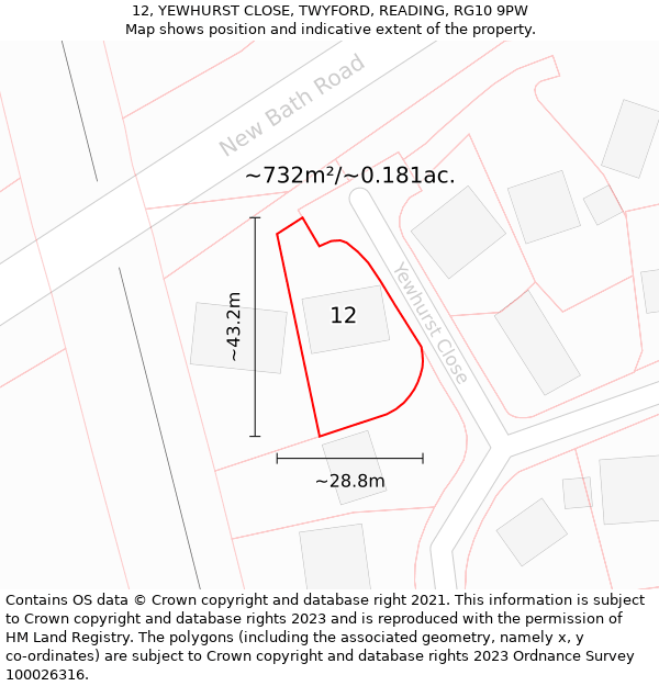 12, YEWHURST CLOSE, TWYFORD, READING, RG10 9PW: Plot and title map