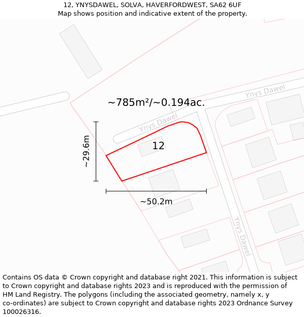 12, YNYSDAWEL, SOLVA, HAVERFORDWEST, SA62 6UF: Plot and title map