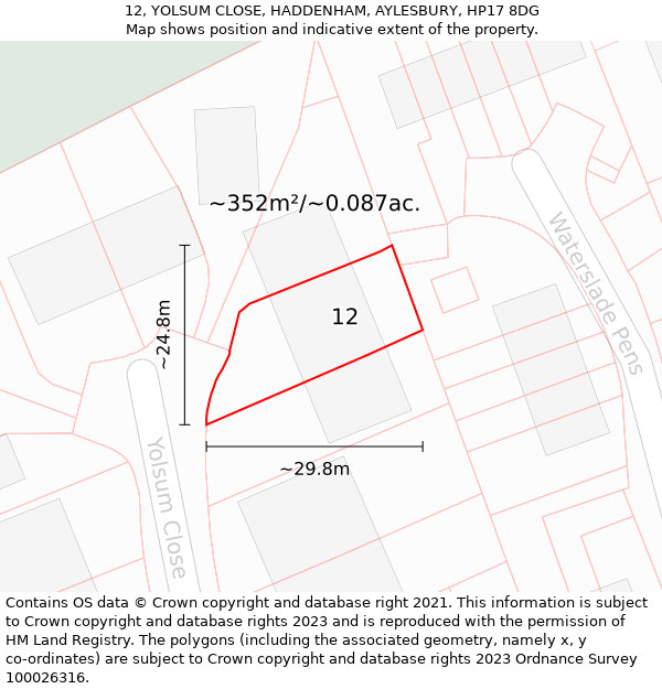 12, YOLSUM CLOSE, HADDENHAM, AYLESBURY, HP17 8DG: Plot and title map