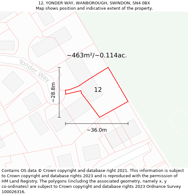 12, YONDER WAY, WANBOROUGH, SWINDON, SN4 0BX: Plot and title map