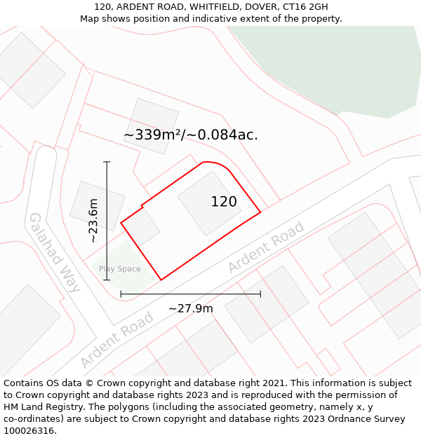 120, ARDENT ROAD, WHITFIELD, DOVER, CT16 2GH: Plot and title map