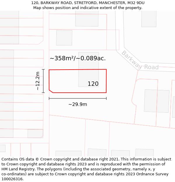 120, BARKWAY ROAD, STRETFORD, MANCHESTER, M32 9DU: Plot and title map