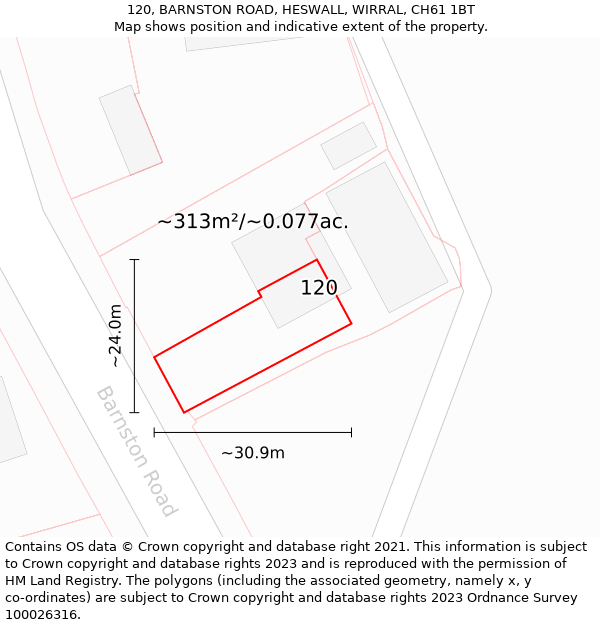 120, BARNSTON ROAD, HESWALL, WIRRAL, CH61 1BT: Plot and title map