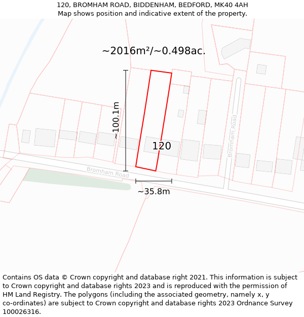 120, BROMHAM ROAD, BIDDENHAM, BEDFORD, MK40 4AH: Plot and title map