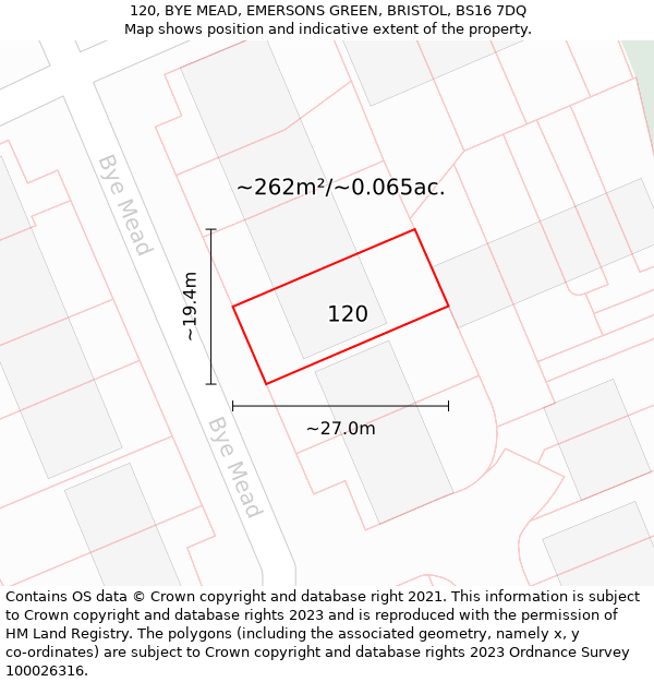 120, BYE MEAD, EMERSONS GREEN, BRISTOL, BS16 7DQ: Plot and title map