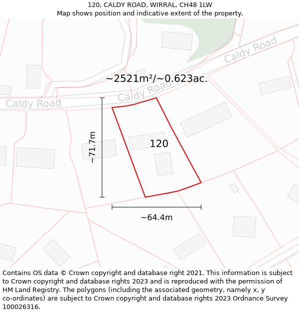 120, CALDY ROAD, WIRRAL, CH48 1LW: Plot and title map