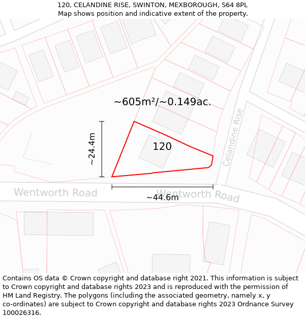 120, CELANDINE RISE, SWINTON, MEXBOROUGH, S64 8PL: Plot and title map